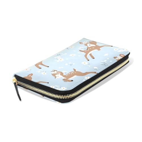 Long Wallets Leather Bifold Wallet for Women Sika Deer Blue with Zipper Credit Card Holder Large Capacity3