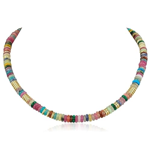 IBARA Boho Colorful Beaded Choker Necklace/Bracelet for Women,Real Natural Stone Gemstone Necklace Freshwater Pearl Necklace 18K Gold Plated Summer Beach Handmade Jewelry Trendy