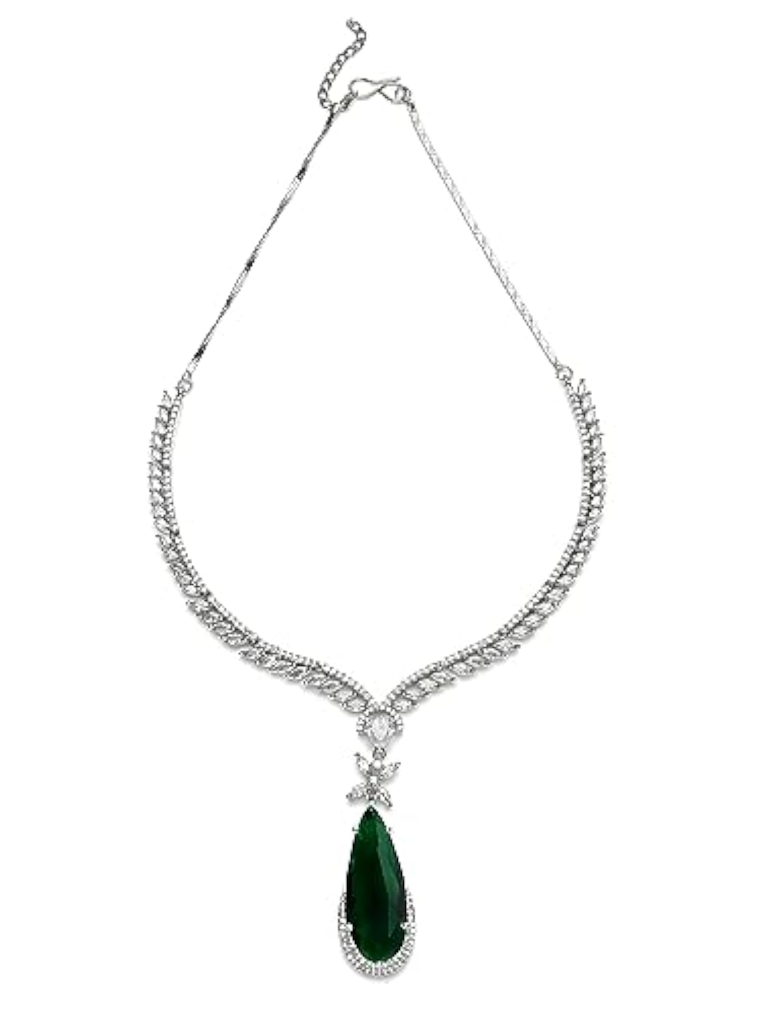 Women's Silver Tone Drop Shape American Diamond Studded Jewellery Set