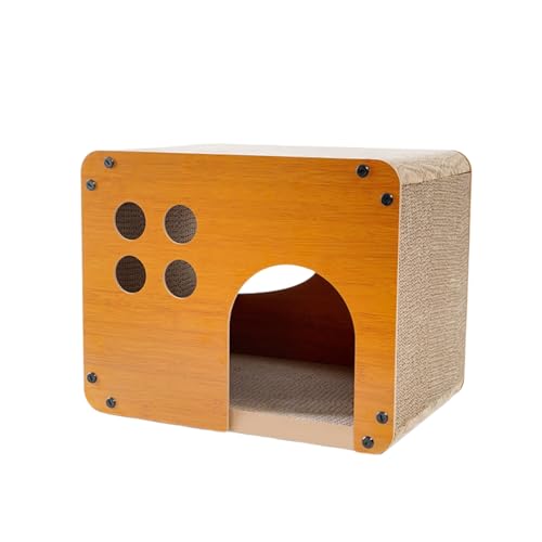 Jingshihaisu 猫用ハウス 猫 爪とぎ 箱式 ベッド 両用 複合板製 高密度段ボール 八面使えるつめとぎ ねこ 組立式 組立簡単 頑丈 丈夫 省スペース ストレス解消 家具破壊防止 運動不足改善 通気 耐久 バルコニー 寝室 リビング 室内 屋外