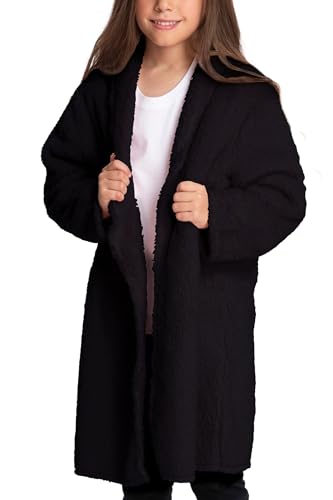 Mad Dog Sherpa Fleece Cardigans for Girls 5-12 Y, Cozy Kids Winter Fall Sweater Coats, Long Jacket for Home & Outdoor Wear