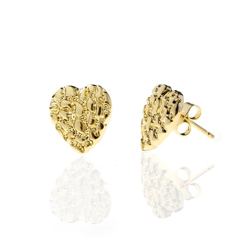 Heart Stud Earrings Gold nugget Earring Gold Heart Earrings 925 Sterling Silver,18K Gold Plated Best Earring for Sensitive Ears Unisex Rough Textured Gleaming Gifts Choice