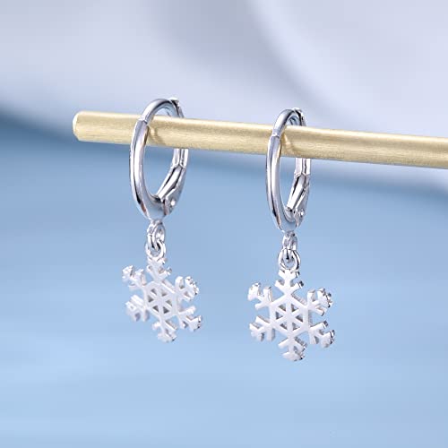 SLUYNZ Solid 925 Sterling Silver Snowflake Hoop Earrings for Women Teens Frozen Flower Hoop Earrings Winter Christmas Earrings4
