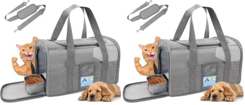 Image of Refrze Cat Carrier,Dog Carriers for Small Dogs Medium Cats Pet Carrier up to 15 Lbs, TSA Airline Approved Cat Carrier Soft, Cat Dog Crate Travel Bag,Grey (Pack of 2)