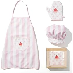 WoodenEdu Kid Apron and Chef Hat Set, 3Pcs Children Cooking Baking Set Kits | Pink Role Play Chef Toy Kid Cooking Birthday Gift for Girls Boys Age 3 Up