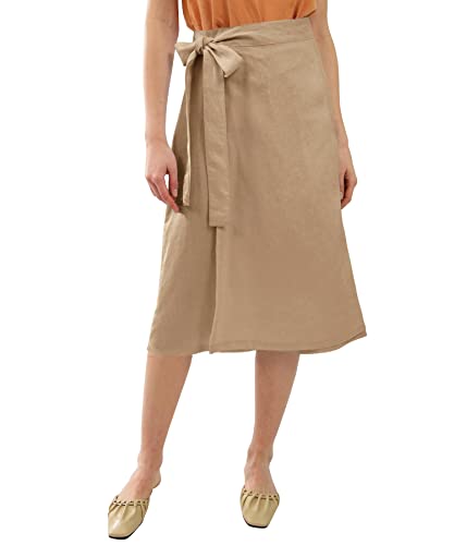Amazhiyu Womens Pure Linen Summer Beach Midi Side Wrap Slit Skirt Causal