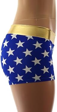 Dilly Duds Blue and White Stars Spandex with a Metallic Gold Waistband - Mid Rise Booty Shorts - Perfect for Cosplay. - Image 6