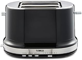 Tower T20043NOR Belle 2-Slice Toaster with 7 Browning Settings, Defrost/Reheat/Cancel, 800 W, Black/Noir