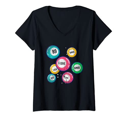 Womens I Love Bingo Gambling Bingo Player Gift Lottery Winner Bingo V-Neck T-Shirt, Black