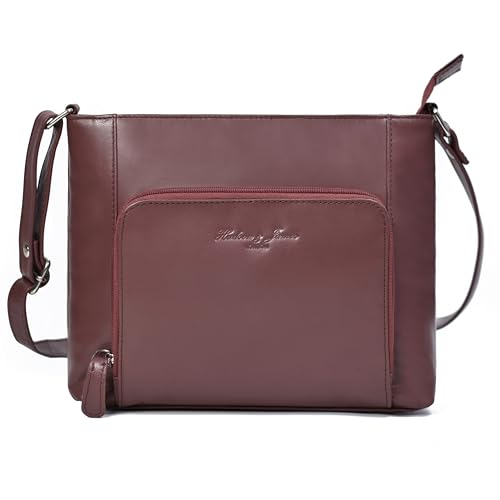 Hudson & James Bolso cruzado de cuero para mujer | Bolso de hombro pequeño con correa ajustable | Bolsa ligera para viajes, compras, trabajo y artículos esenciales cotidianos, Burgundy