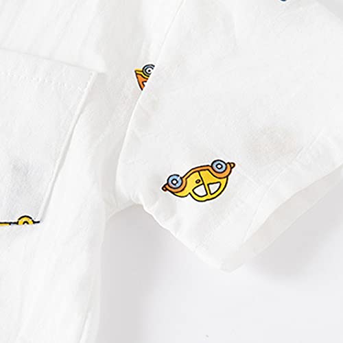 Toddler Boy Button Shirt Sleeve Button Down Shirt Cartoon Car Pattern with Pockets for 2 to 8 Years Old Multi Pack3