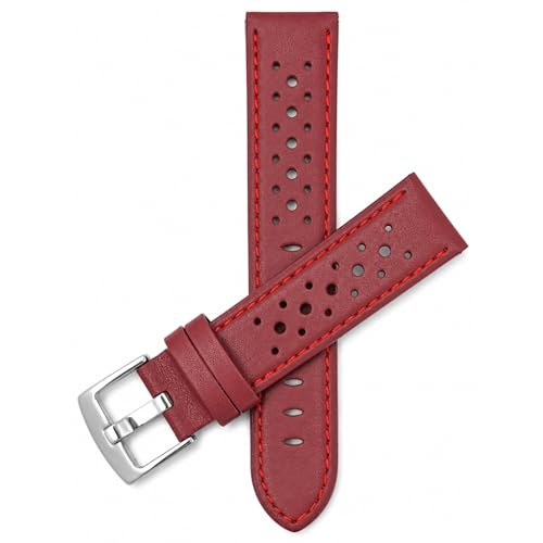 Image of Bandini Mens Leather Watch Band Strap, Vented, Racer, GT Rally, Stainless Steel Buckle, 10 Colors - 18mm, 20mm, 22mm, 24mm (Many sizes also come in Extra Long XL)