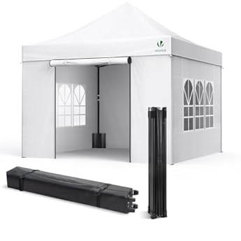 Foto di VOUNOT Gazebo 3x3m Pieghevole con 4 Parti Laterali, Gazebo da Giardino Tenda Padiglione Pop up con 4 Sacchi di Sabbia di Peso e Sacca di Trasporto, Bianco