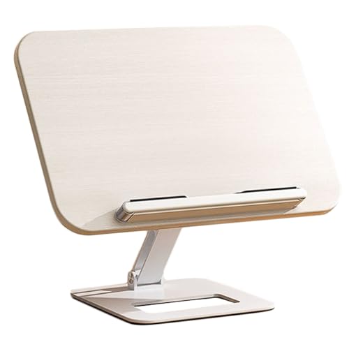 読書用の調節可能なブックスタンド、360°回転折りたたみ式クックブックホルダー(伸縮性クリップ付き)、木製とアルミニウム製デスクトップラック(大)