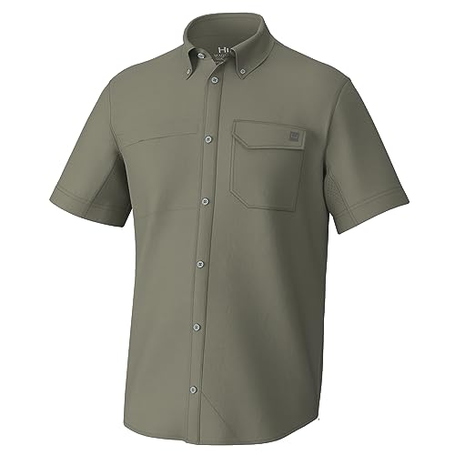 Image of HUK Men's Tide Point Kc Scott Original Artwork Short Sleeve Shirt, Fishing Button Down