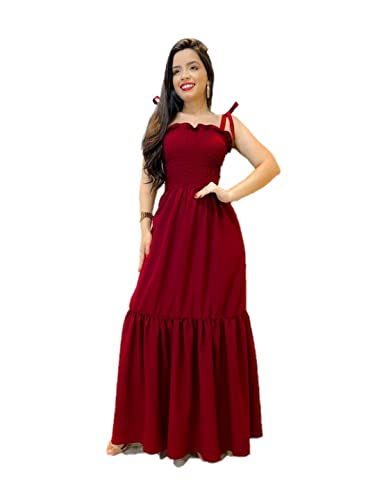 Vestido Longo Rodado com Alças Largas e lastex
