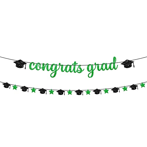 Image of Glitter Congrats Grad Banner - 10 Feet, Pre-Strung | Green Graduation Decorations 2026 | Congratulations Banner | Congratulations Graduation Banner 2026 | Graduation Party Decorations - KatchOn