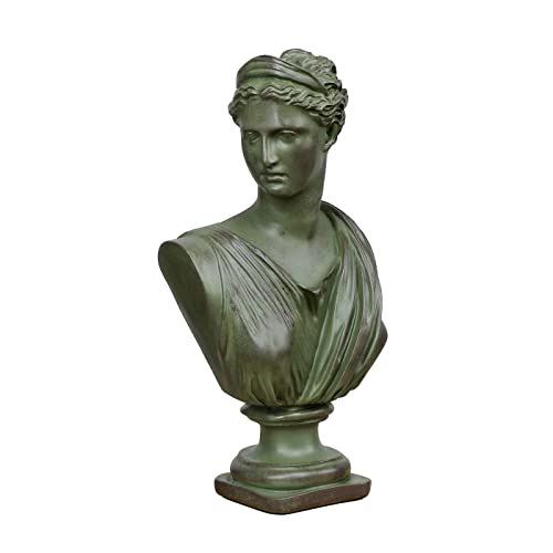 12 Inch Roman Goddess of Wisdom Bust Statue Gypsum Statue Replica Sculpture Figurine Home Decor Resin Crafts for Sketch Practice Artist (Vintage Green)