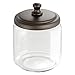 mDesign Metal Vanity Tray for Towels or Cosmetics, Tall and Short Glass Apothecary Jars - Set of 3, Clear/Bronze