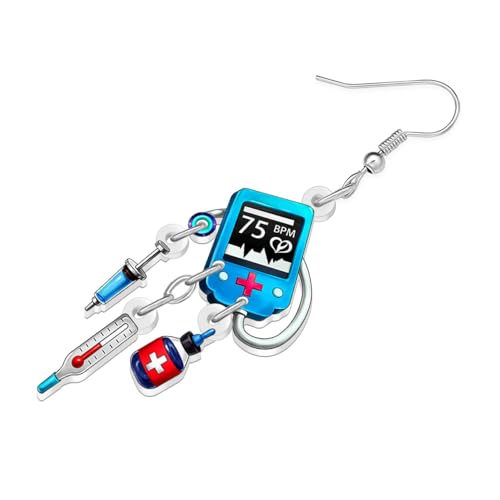 DOWAY Acrylique Funny Infirmière Cadeaux Ambulance Médical Kit Coeur Boucles d'oreilles Semaine des Infirmières Cadeaux pour Femmes Filles Médical Future Infirmière (Moniteur de fréquence cardiaque) – Image 5