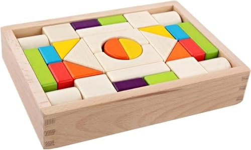 AZIEBAY 幼児用木製積み木、ブナ材、形状認識、幼児の感覚教育、木製、積み重ね可能、30個の積み木、多目的