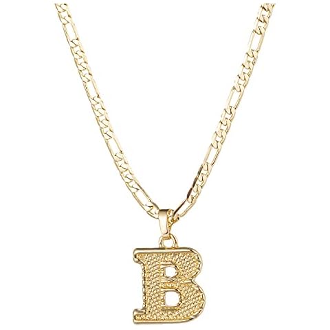 kelistom Initial Necklace for Women Men, Gothic 14K Gold Plated 26 Letters Pendant Necklace, Figaro Paperclip Chain with Extension Cover