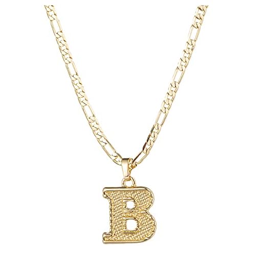 kelistom Initial Necklace for Women Men Girls Boys, Gothic 14K Gold Plated 26 Letters Pendant Necklace, Figaro Paperclip Chain with Extension