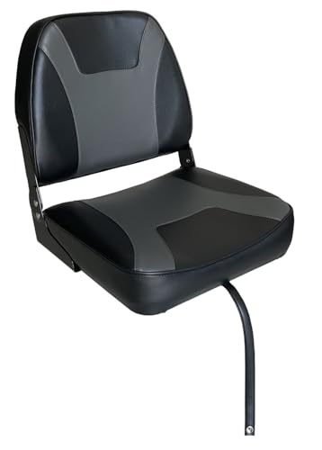 PONTTOR Klappsitz 'BREG' Bootssitz Bootsstuhl Steuertuhl Angelsitz Angelstuhl für Angelboote Aluminiumboote, Schwarz-Grau, 48x40x45cm