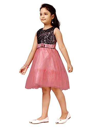 Image of MUHURATAM Girl's Net Fit and Flare Knee-Length Dress
