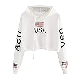 QIANRUI Sudaderas Cortas Mujer Adolescentes Chicas Invierno Manga Larga Sudaderas con Capucha con Carta (S, Blanca)