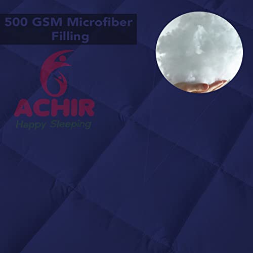 Image of ACHIR 500 GSM Super Soft Microfiber Mattress Topper /Padding for Soft and Comfortable Sleep - Navy Blue, (Queen Size, 60 inchx75 inchinch, 5ft x 6.25ft)
