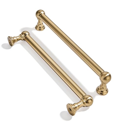 khtumeware 10 Pack 6 Inch Hole Center Brushed Brass Cabinet Pulls Heavy Duty Solid Warm Brass...
