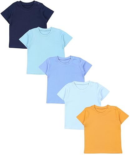 TupTam Baby Jungen Kurzarm T-Shirt mit Aufdruck Unifarben Sterne Streifen 5er Set, Farbe: Mehrfarbig 5, Größe: 86