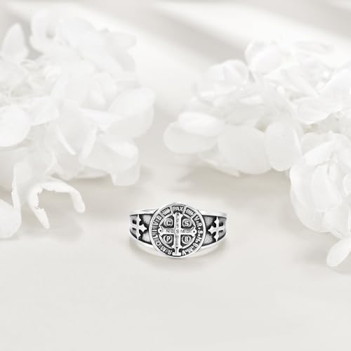 URONE St Benedict Exorcism Ring 925 Sterling Silver Catholic Ring St Benedict Jewelry For Men Women4
