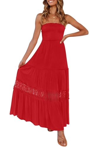 Image of ZESICA Women's 2026 Summer Boho Maxi Dresses Strapless Off Shoulder Lace Flowy A Line Beach Vacation Long Sundress