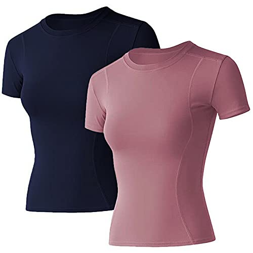 Image of Loovoo Women Workout Shirts, 1 /2 /3 Pack Short Sleeve Compression Tee | Tight Fit Gym Basic Tops, Athletic Quick Dry Crew Neck 4-Way Stretch, Flat Seams Ideal for Yoga, Gym, Running and Daily Wear