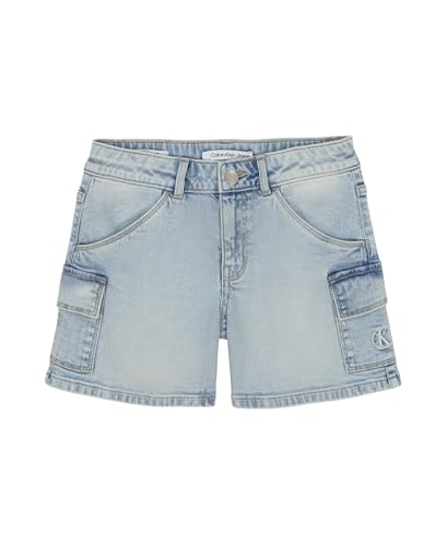 Calvin Klein Girls' Relaxed Fit Stretch Denim Jean Cargo Shorts