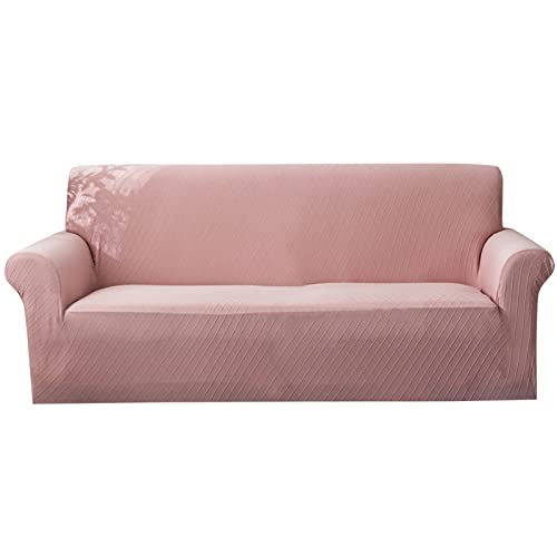Housse de canapé extensible rose pour protéger le fauteuil du salon