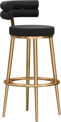 Tabourets de bar en velours gris avec dossier doré pour îlot de cuisine (lot de 2)