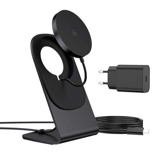RoRoSkin Cargador, estación de Carga inalámbrica inductiva, Cargador de inducción magnético, Cargador rápido inalámbrico Compatible con iPhone 17/16/15/14/13/12 Serie, Negro con Adaptador