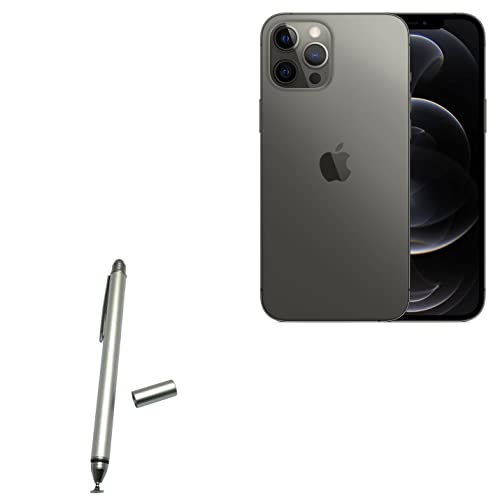 BoxWave Stylus Pen Compatible with Apple iPhone 12 Pro Max (Stylus Pen DualTip Capacitive Stylus, Fiber Tip Disc Tip Capacitive Stylus Pen for Apple iPhone 12 Pro Max - Metallic Silver