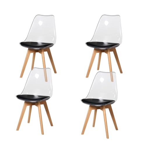 BenyLed Lot de 4 chaises de Salle à Manger de Style scandinave, Design rétro, chaises latérales en Acrylique Transparent, Chaise en Cristal avec Coussin d'assise en...