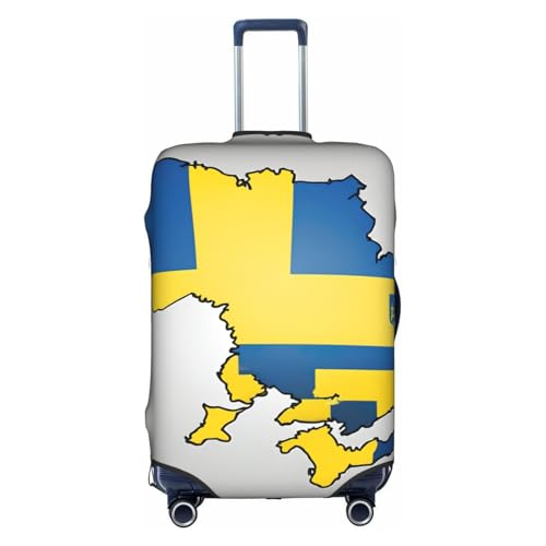 Ukraine Flag Map Print Travel Elastic Suitcase Luggage Baggage Cover Protector, Washable And Anti-Scratch