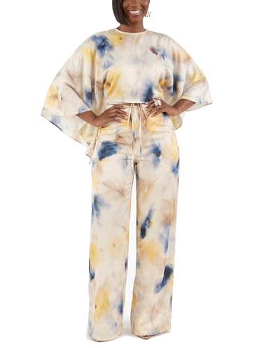 KEYUFANG Womens 2 Piece Outfit Floral Print Batwing Sleeve Back