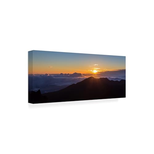 Wrapped Canvas Wall Art - Pierre Leclerc 'Haleakala Sunrise Maui' Wall Art for Living Room, Bedroom, or Office Décor - 14x32