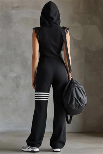Mono athleisure de mujer con detalles de encaje y cremallera frontal 7