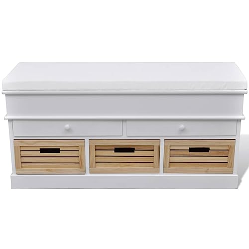 vidaXL Banc de Rangement 3 Cagettes et 2 Tiroirs Coussin Banquette Coffret