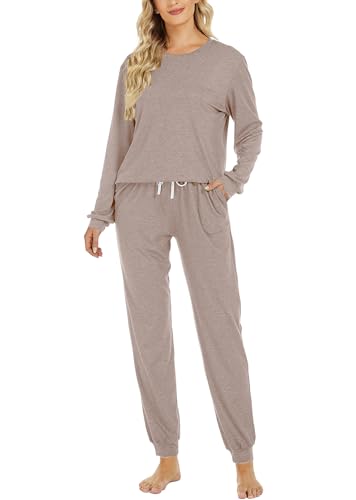 Image of LOCUBE Women's Pajama Set Soft Comfy 2-Piece Long Sleeve Lounge Sleepwear with Drawstring Pants and Pockets