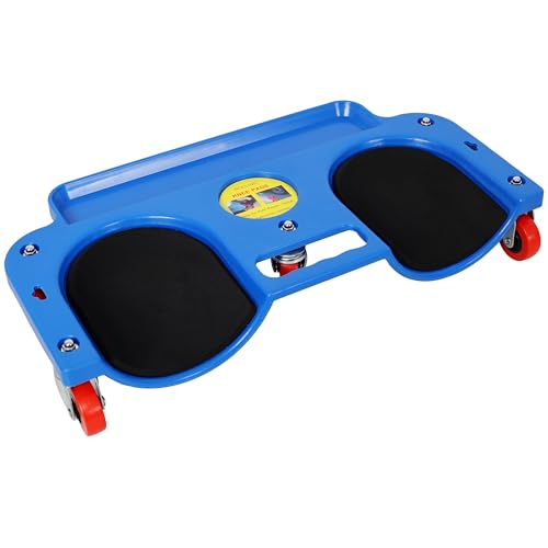 Kolavess Rolling Knee Creeper with 5 PCS 360 Swivel Casters Mechanic Creeper Knee Seat with Tool Tray Rolling Knee Pads Scooter for Garage Workshop Garden Low Profile Rolling Garage Creeper (Blue)