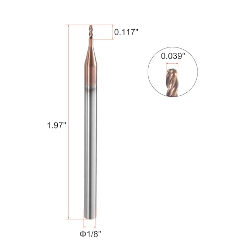 Image of HARFINGTON Ball Nose End Mill 4 Flute 0.039 inch Diameter 1 /8 inch Shank Tungsten Carbide Uncoated Spiral CNC Router Bits 0.117 inch Cutting Length Single End Ball for Carving Engraving Grinding